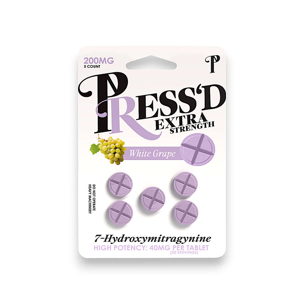 PRESS'D 7-HYDROXY KRATOM TABLETS 5ct 40mg - 1pk (copy) (WHITE GRAPE)