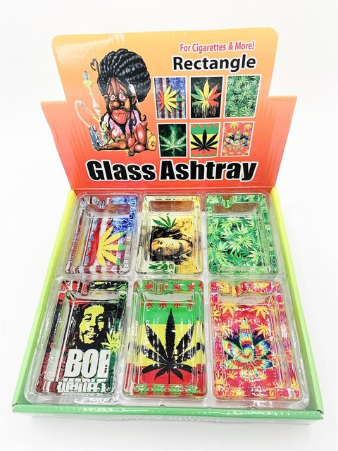 Ashtrays PLAIN - Glass Rectangle Assorted 6ct